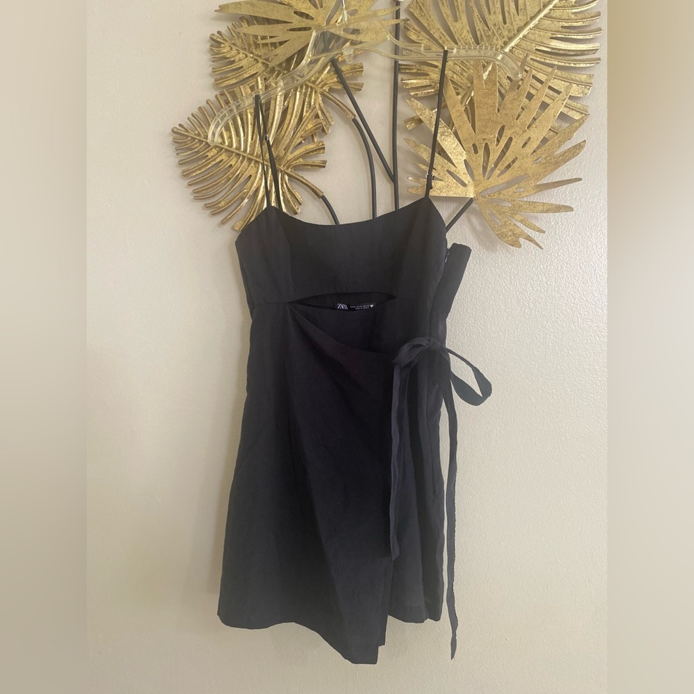 Zara Black Mini Dress with Tie Detail